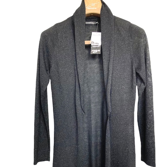 XS•NWT•GEORGE•NINJA BLACK LIGHTWEIGHT SPARKLY OPEN KNIT CARDIGAN• - Picture 2 of 5